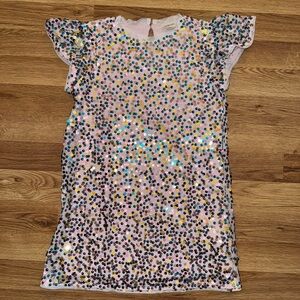 Crewcuts Pink Sequin Party Dress with Multicolor Discs